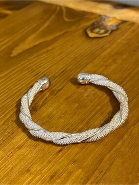 Elegant Silver-Tone Twisted Open Cuff Bracelet